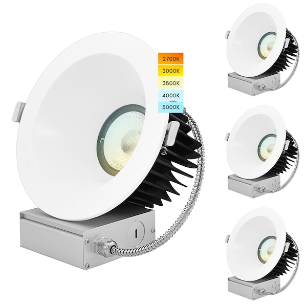 Luxrite 6 Inch Regressed LED Recessed Downlights 5 CCT Selectable 2700K-5000K 24W 1850LM Dimmable 4-Pack LR24940-4PK - main
